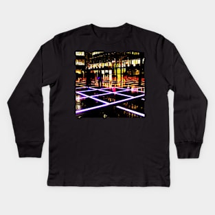 Finsbury Avenue Square, London, at night  - surreal city photo in red and purple Kids Long Sleeve T-Shirt